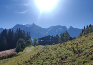 Vue du chalet et du massif du Mont-blanc.